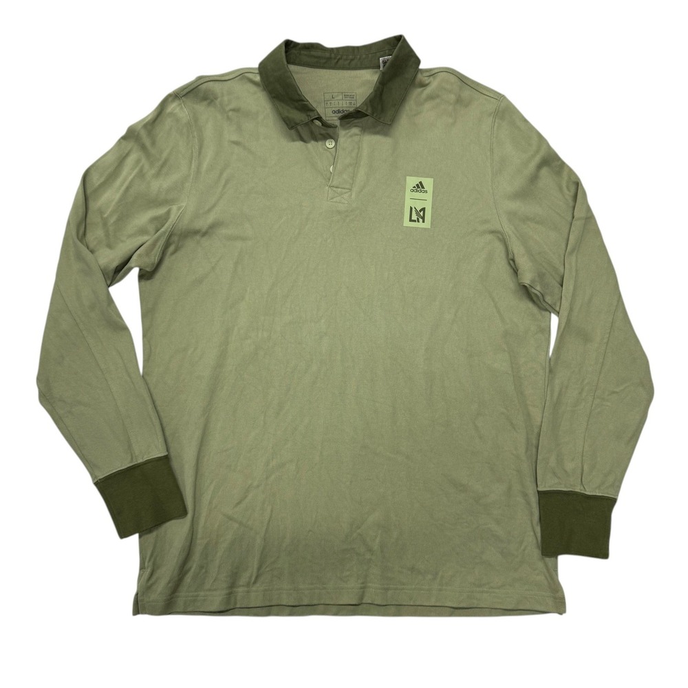 Adidas LAFC Mens Long Sleeve‎ Polo Shirt Olive Green MLS Soccer Large DA22477